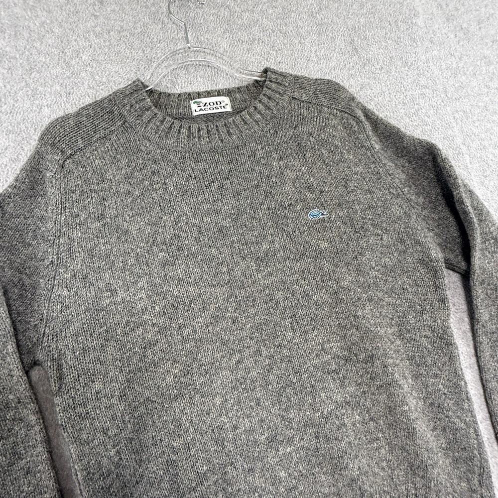 Vintage 80s Izod Lacoste Wool Sweater Mens M Cable Knit Crewneck Gray Preppy